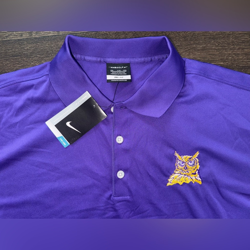 NWT Nike Golf Polo Performance Shirt, Purple Short Sleeve. Owl Logo Size XXL